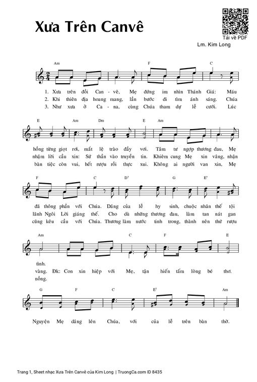 Sheet nhạc PDF bài Xưa Trên Canvê
