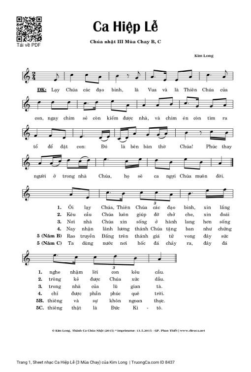 Sheet nhạc PDF bài Ca Hiệp Lễ (3 Mùa Chay)