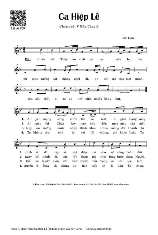 Sheet nhạc PDF bài Ca Hiệp Lễ (5b Mùa Chay)