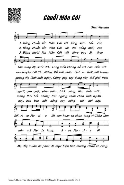Sheet nhạc PDF bài Chuỗi Mân Côi