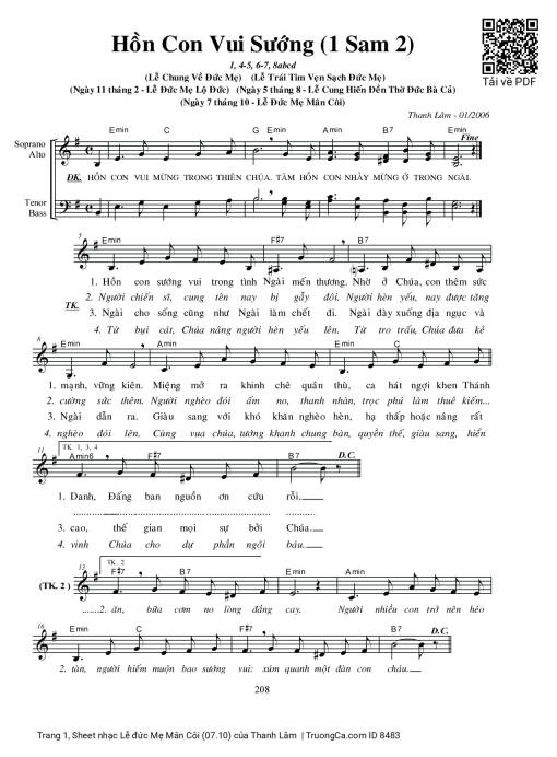 Sheet nhạc PDF bài Lễ đức Mẹ Mân Côi (07.10)