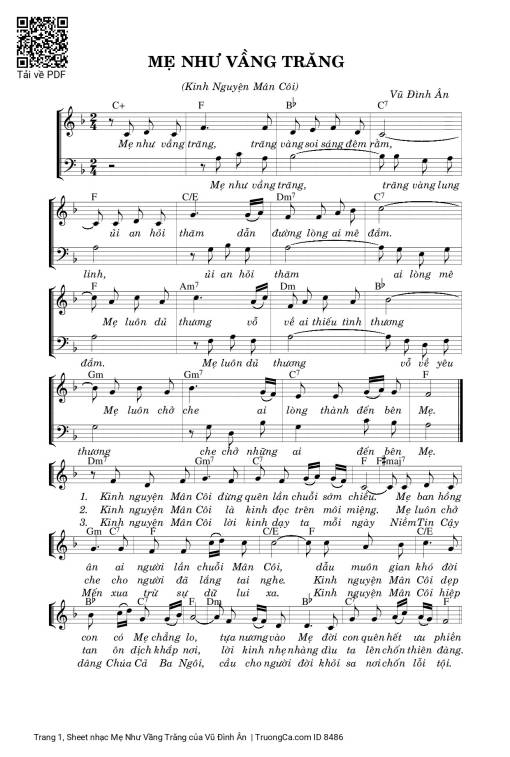 Sheet nhạc PDF bài Mẹ Như Vầng Trăng
