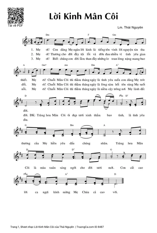 Sheet nhạc PDF bài Lời Kinh Mân Côi
