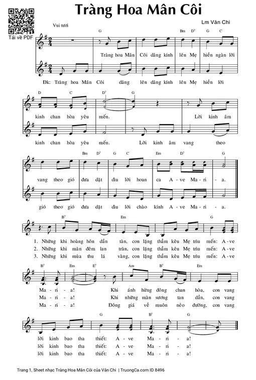Sheet nhạc PDF bài Tràng Hoa Mân Côi