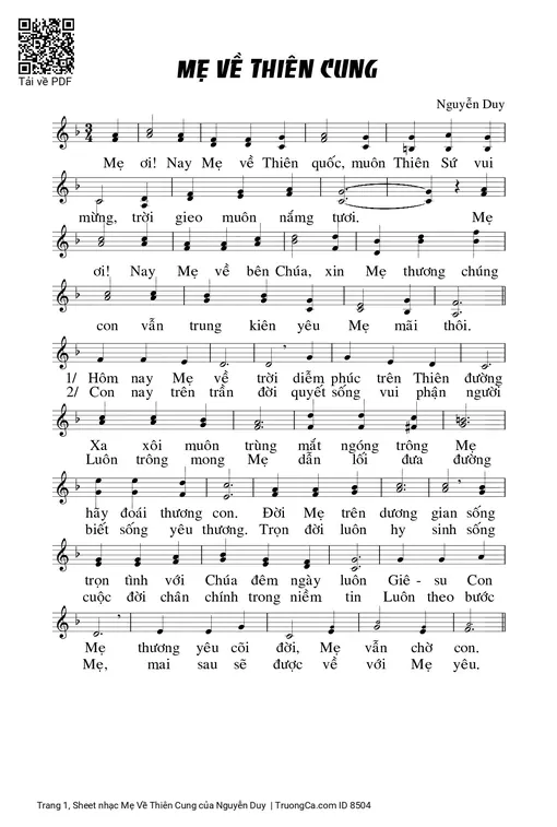 Sheet nhạc PDF bài Mẹ Về Thiên Cung