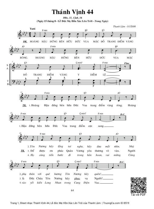 Thánh Vịnh 44, Lễ đức Mẹ Hồn Xác Lên Trời