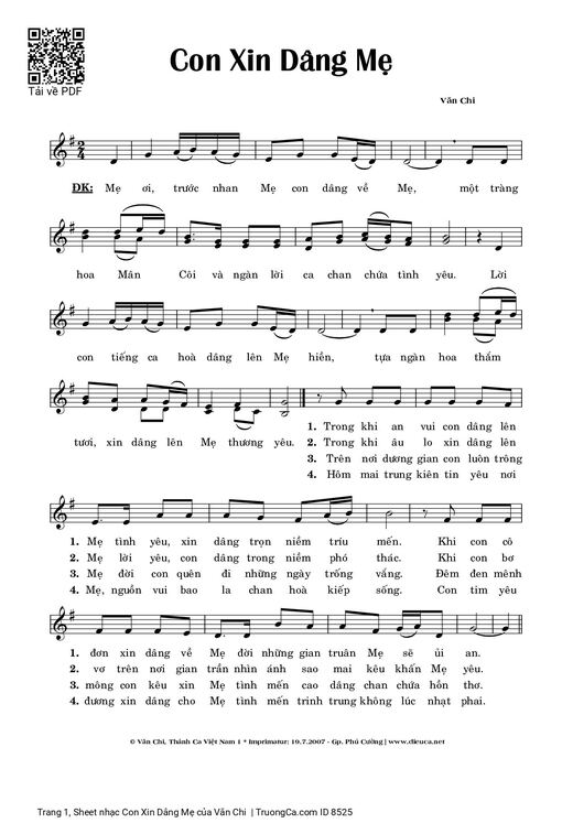 Sheet nhạc PDF bài Con Xin Dâng Mẹ