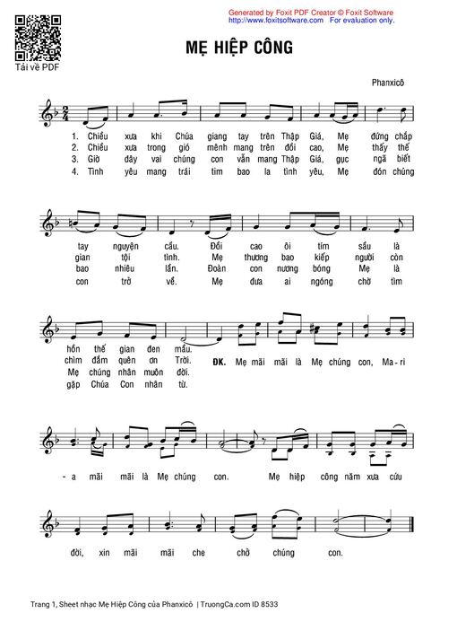 Sheet nhạc PDF bài Mẹ Hiệp Công
