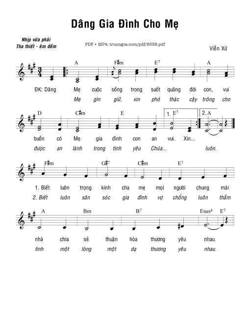 Sheet nhạc PDF bài Dâng Gia đình Cho Mẹ