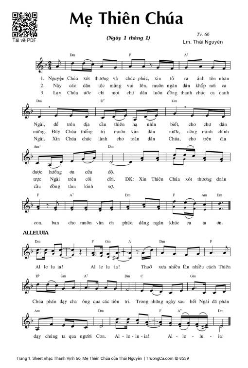 Sheet nhạc PDF bài Thánh Vịnh 66, Mẹ Thiên Chúa