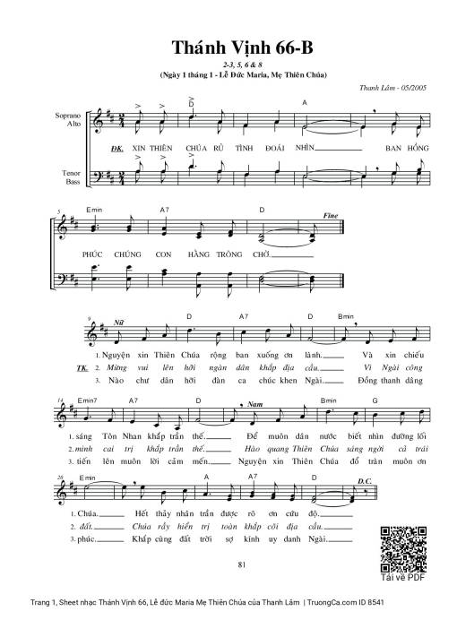 Sheet nhạc PDF bài Thánh Vịnh 66, Lễ đức Maria Mẹ Thiên Chúa
