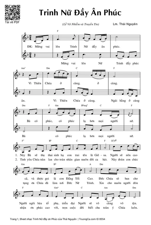 Sheet nhạc PDF bài Trinh Nữ đầy ơn Phúc