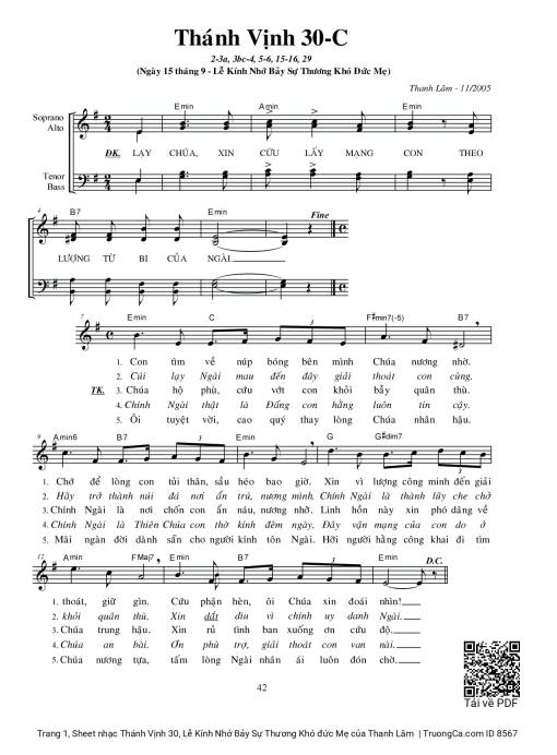 Sheet nhạc PDF bài Thánh Vịnh 30, Lễ Kính Nhớ Bảy Sự Thương Khó đức Mẹ