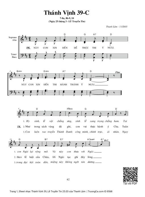Sheet nhạc PDF bài Thánh Vịnh 39, Lễ Truyền Tin 25.03