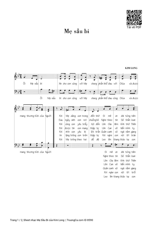 Sheet nhạc PDF bài Mẹ Sầu Bi - Kim Long