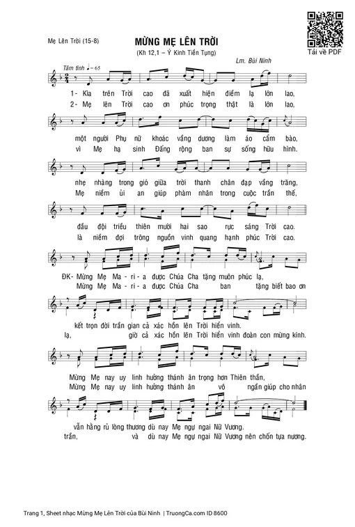 Sheet nhạc PDF bài Mừng Mẹ Lên Trời