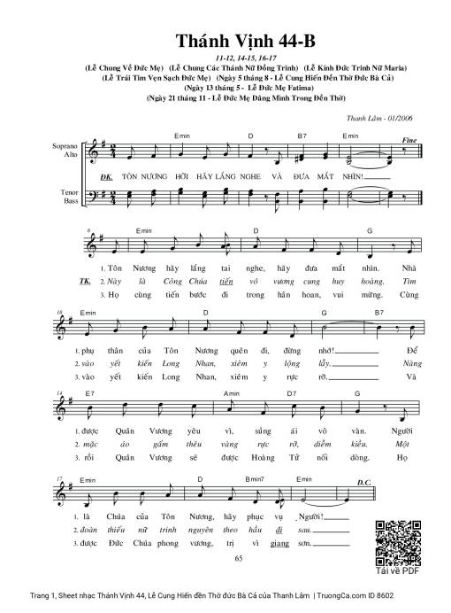 Thánh Vịnh 44, Lễ Cung Hiến đền Thờ đức Bà Cả