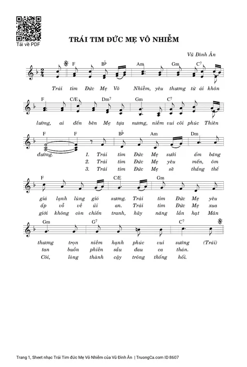 Sheet nhạc PDF bài Trái Tim đức Mẹ Vô Nhiễm