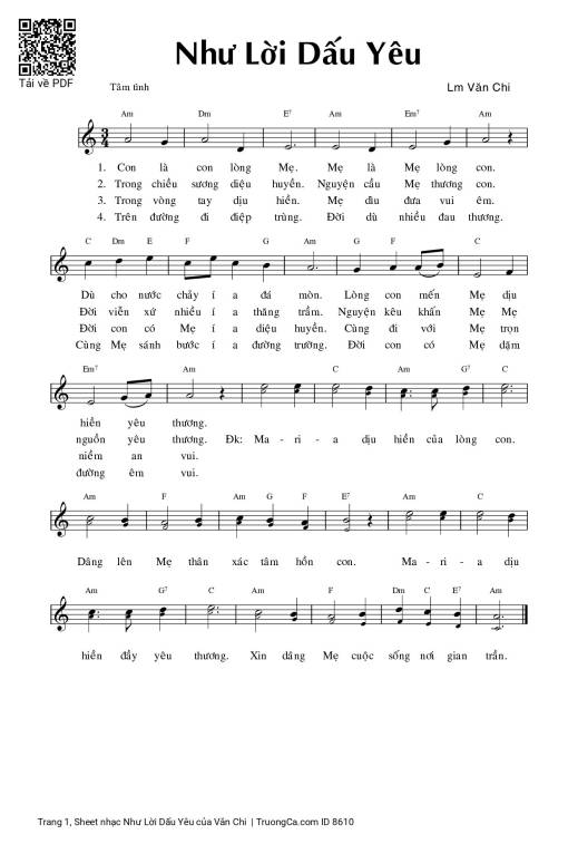Sheet nhạc PDF bài Như Lời Dấu Yêu