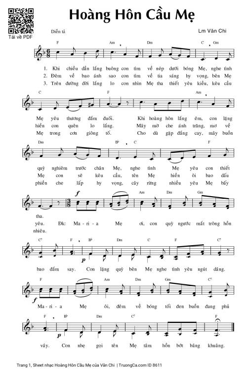 Sheet nhạc PDF bài Hoàng Hôn Cầu Mẹ