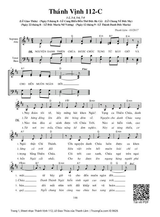 Sheet nhạc PDF bài Thánh Vịnh 112, Lễ Giao Thừa
