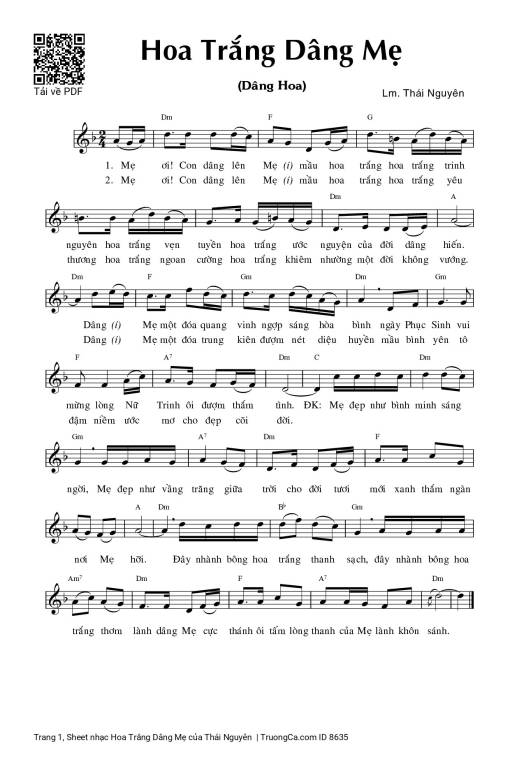Sheet nhạc PDF bài Hoa Trắng Dâng Mẹ