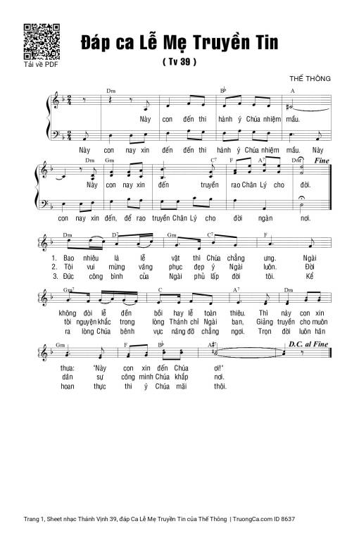 Thánh Vịnh 39, đáp Ca Lễ Mẹ Truyền Tin