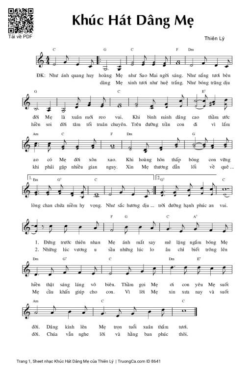Sheet nhạc PDF bài Khúc Hát Dâng Mẹ