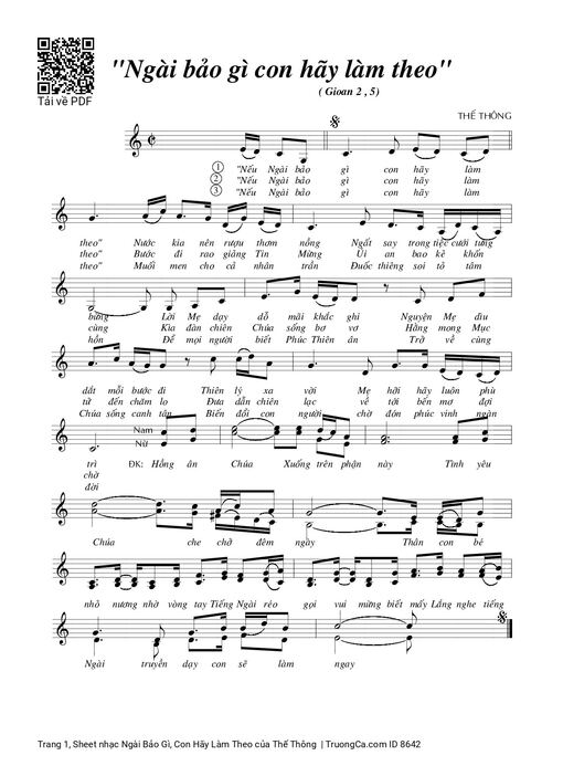 Sheet nhạc PDF bài Ngài Bảo Gì, Con Hãy Làm Theo