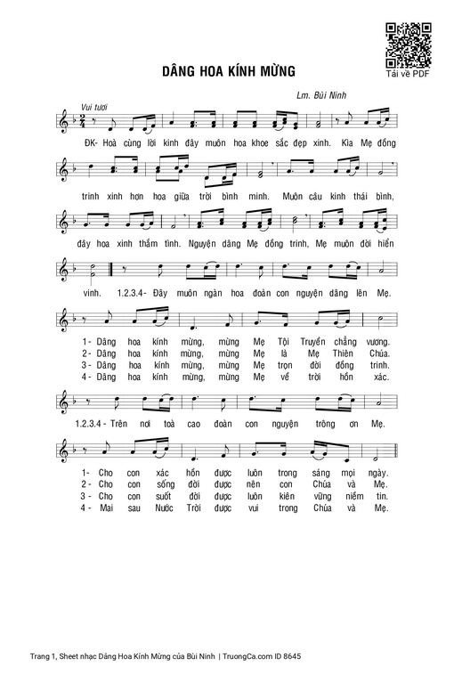 Sheet nhạc PDF bài Dâng Hoa Kính Mừng