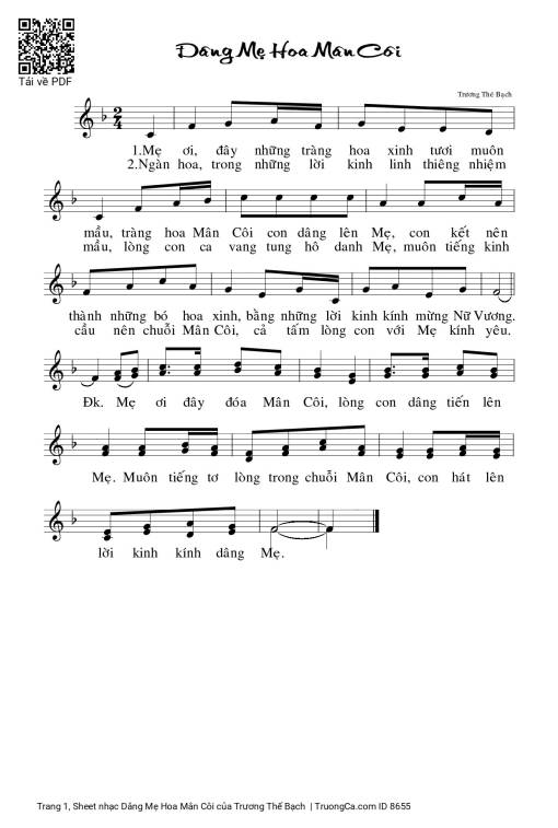 Sheet nhạc PDF bài Dâng Mẹ Hoa Mân Côi