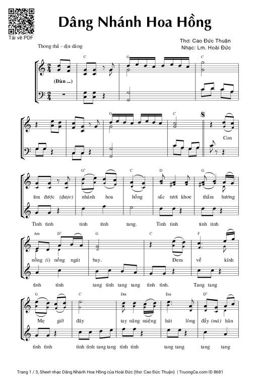 Sheet nhạc PDF bài Dâng Nhánh Hoa Hồng