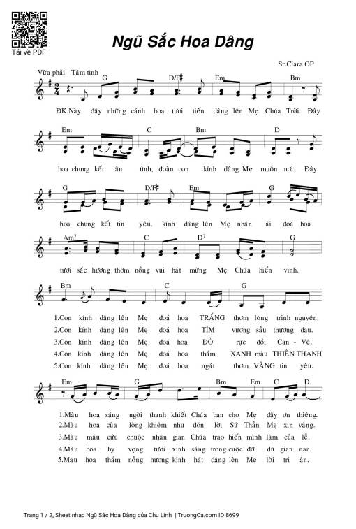 Sheet nhạc PDF bài Ngũ Sắc Hoa Dâng