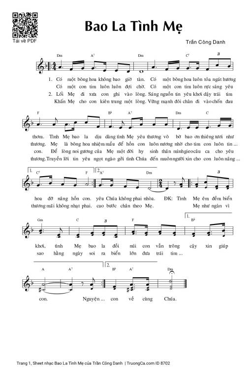 Sheet nhạc PDF bài Bao La Tình Mẹ