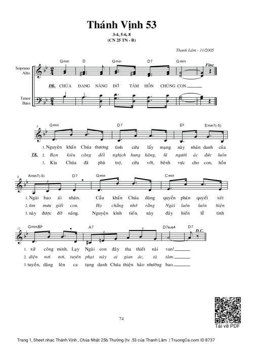 Sheet nhạc PDF bài Thánh Vịnh 53, Chúa Nhật 25b Thường Niên