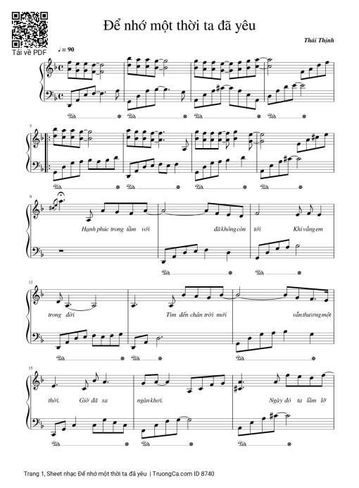 Sheet nhạc PDF bài Để nhớ một thời ta đã yêu Piano