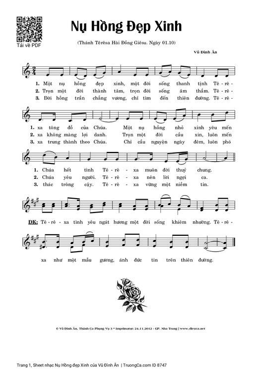 Sheet nhạc PDF bài Nụ Hồng đẹp Xinh