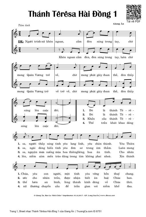 Sheet nhạc PDF bài Thánh Têrêsa Hài đồng 1