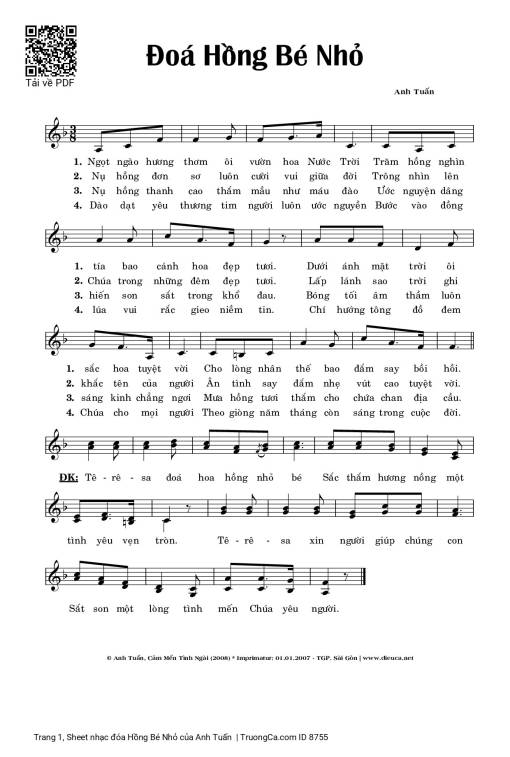 Sheet nhạc PDF bài đóa Hồng Bé Nhỏ