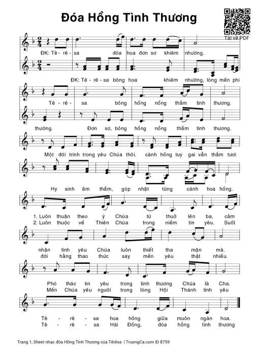 Sheet nhạc PDF bài đóa Hồng Tình Thương