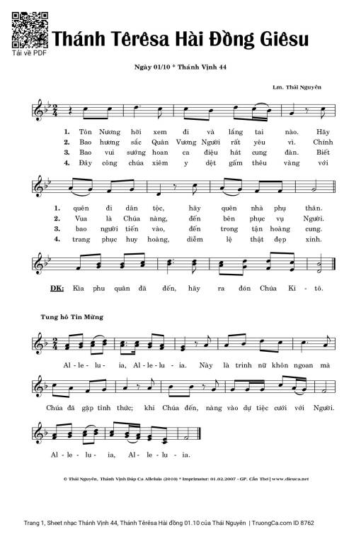 Thánh Vịnh 44, Thánh Têrêsa Hài đồng 01.10