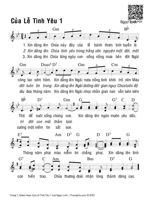 Sheet nhạc PDF bài Của Lễ Tình Yêu 1