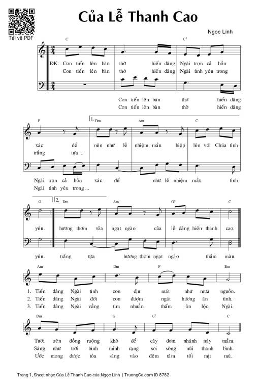 Sheet nhạc PDF bài Của Lễ Thanh Cao