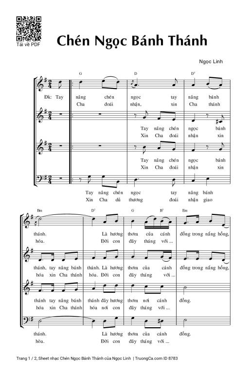 Sheet nhạc PDF bài Chén Ngọc Bánh Thánh