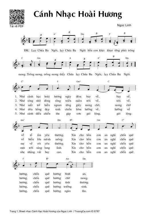 Sheet nhạc PDF bài Cánh Hạc Hoài Hương