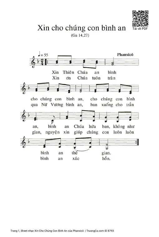 Sheet nhạc PDF bài Xin Cho Chúng Con Bình An
