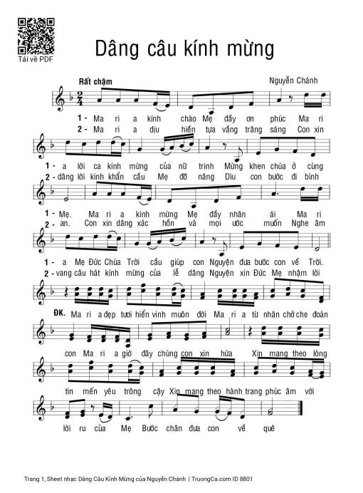 Sheet nhạc PDF bài Dâng Câu Kính Mừng