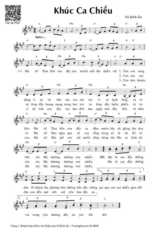 Sheet nhạc PDF bài Khúc Ca Chiều