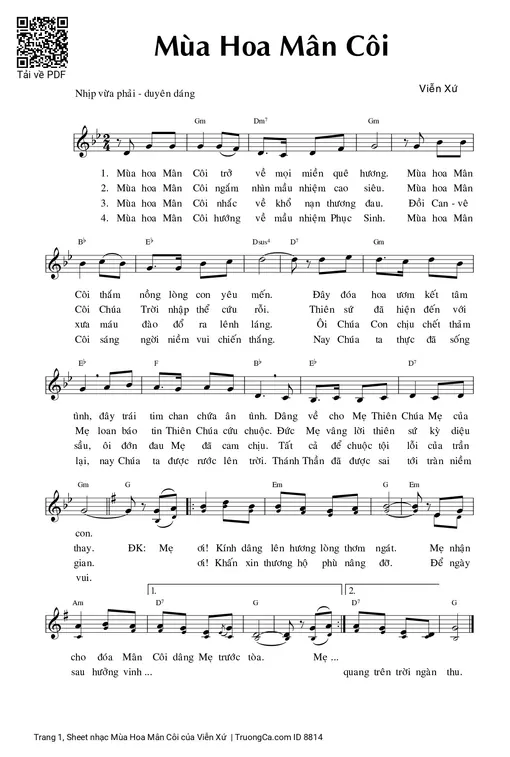 Sheet nhạc PDF bài Mùa Hoa Mân Côi