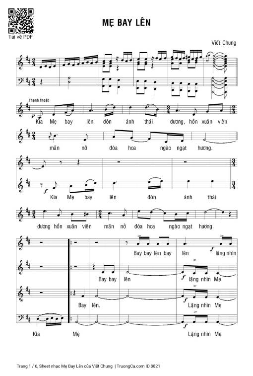 Sheet nhạc PDF bài Mẹ Bay Lên - Viết Chung